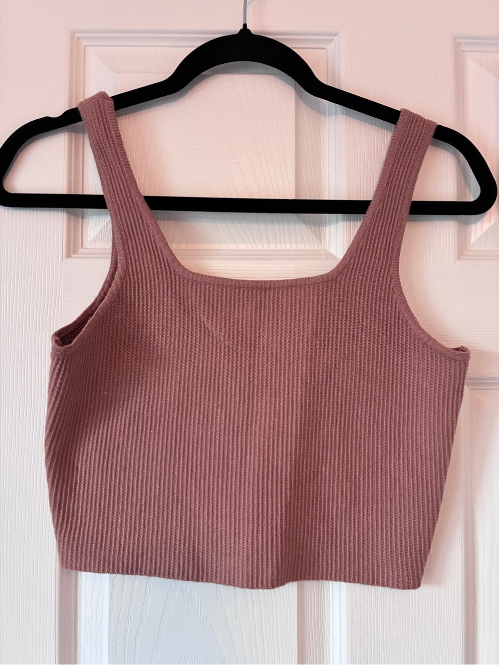 Kendall & Kylie Ribbed Square Crop Top - Dusty Rose
